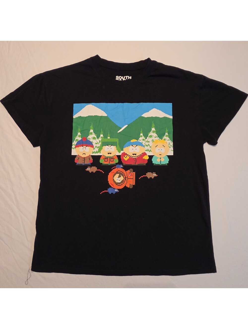 South Park Men’s Graphic Black T-Shirt Pixel Stan Kyle Cartman Kenny Size XL